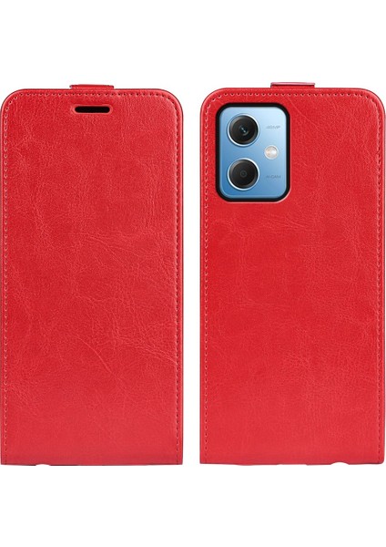 Xiaomi Için Redmi Note 12 5g (Global)/(Hindistan)/(Çin)/poco X5 5g Çılgın At Doku Kartı Tutucu Deri Koruyucu Kapak Dikey Flip Case-Red (Yurt Dışından)