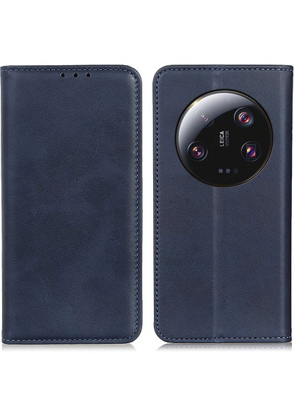 Xiaomi 13 Ultra Bölünmüş Deri Stand Cüzdan Koruyucu Telefon Kapak Mavisi (Yurt Dışından)