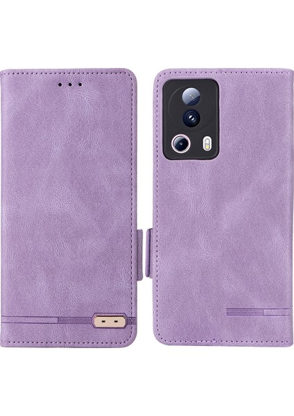 Xiaomi Için Pu Deri Telefon Kılıfı 13 Lite/civi 2 5g, Donanım Dekoru Çift Manyetik Toka Cüzdan Stand Telefon Kapak Morası (Yurt Dışından)