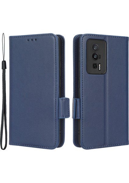 Xiaomi Için Redmi Poco F5 Pro 5g/redmi K60 Pro 5G/K60 5G/K60 Şampiyon Edition Şok Geçirmez Telefon Kılıfı Stand Cüzdan Litchi Doku Pu Deri Kapak-Dark Mavi (Yurt Dışından)