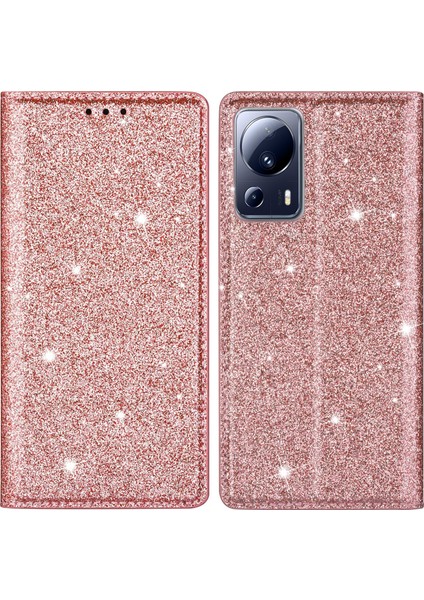 Xiaomi Için 13 Lite/civi 2 5g Pu Deri Glitter Telefon Kılıfı Stand Cep Telefonu Kart Tutucu Golü Altın (Yurt Dışından)