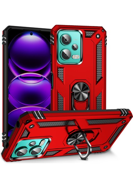 Xiaomi Redmi Için Note 12 4g Kickstand Telefon Kasası Pc+Tpu Dahili Manyetik Tutucu Metal Sac-Kırmızı ile Kapak (Yurt Dışından)