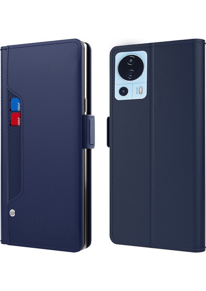 Xiaomi Için Manyetik Telefon Kabuğu 13 Lite/civi 2 5g, Pu Deri Stand Kılıfı Tasarım Kartı Tutucu Telefon Kapak Mavisi (Yurt Dışından)