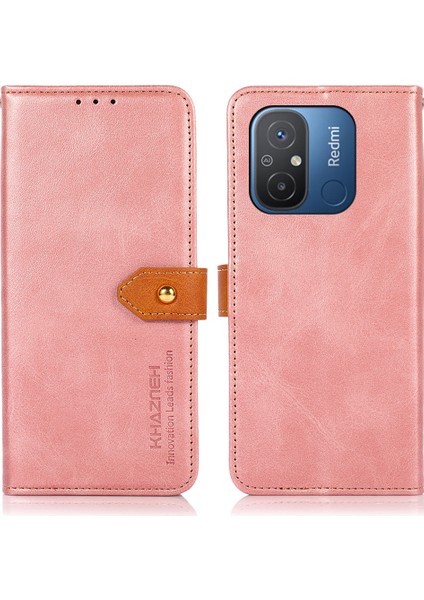 Xiaomi Için Khazneh Redmi 12C 4G/11A 4g Cowhide Doku Deri Deri Cüzdan Kapağı Standı Anti-Drop Telefon Vaka Golü Altın (Yurt Dışından)