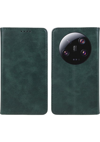Xiaomi Için 13 Ultra Etkiye Dayanıklı Pu Deri Stand Kılıfı Cüzdan Buzağı Dokusu Cep Telefonu Kapak Yeşil (Yurt Dışından)