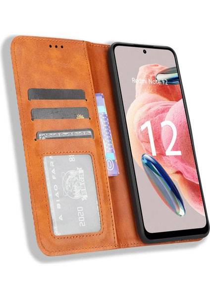 Xiaomi Için Redmi Note 12 4g Cüzdan Stand Telefon Kılıfı Retro Deri Telefon Kapak Kılıfı (Yurt Dışından)