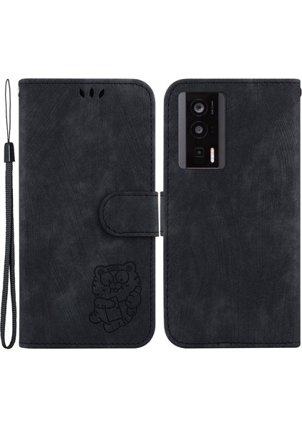 Xiaomi Için Pu Deri Kılıf Redmi K60 5G/K60 Pro 5g/poco F5 Pro 5g Stand Cüzdan Tiger Deseni Baskılı Cep Telefonu Flip Cover-Black (Yurt Dışından)