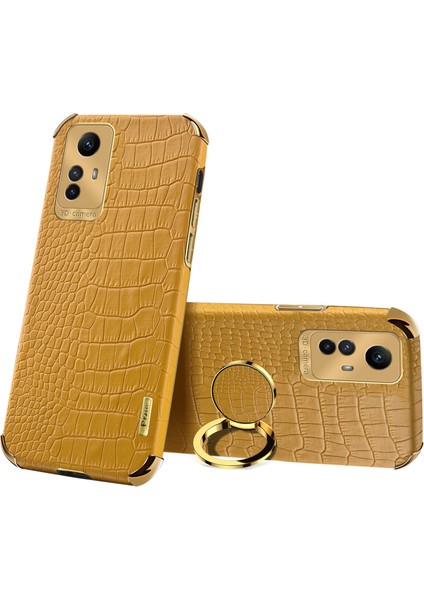 Xiaomi Için Redmi Note 12S 4g Timsah Doku Kickstand Telefon Kasası 6d Elektrokürlü Pu Deri+Tpu Cover-Sarı (Yurt Dışından)