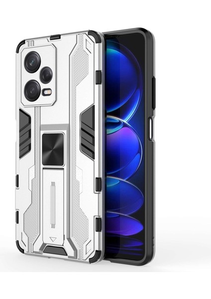 Xiaomi Redmi Için Note 12 Pro 5g Hibrid Yumuşak Tpu Hard Pc Kaymaz Koruyucu Kasa Kickstand Anti-Cratch Telefon Kapak-Silver (Yurt Dışından)