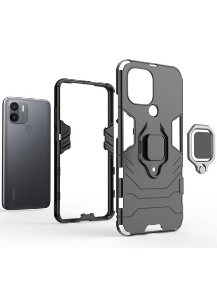 Xiaomi Için Redmi A1+ 4g/a2+ 4g/poco C50 4g Ring Tutucu Kickstand Telefon Kasası Zırh Şok Geçirmez Sert Pc Yumuşak Tpu Hibrid Koruyucu Kapak Black (Yurt Dışından) fırsatları
