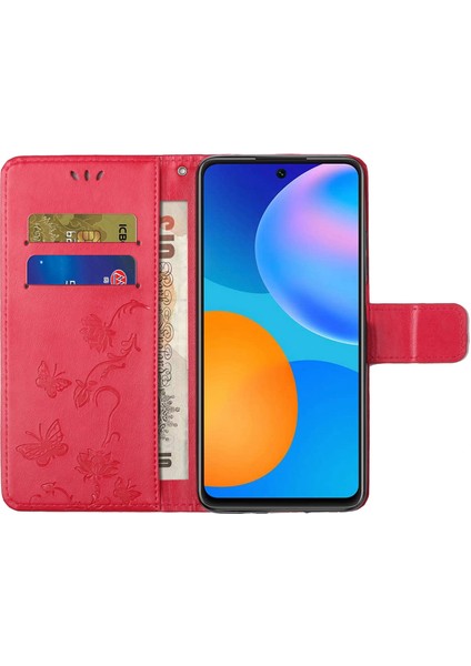 Xiaomi Redmi Için Deri Telefon Kılıfı Not 12S 4g Kelebek Çiçeği Baskalı Flip Stand Cüzdan Kapak-Kırmızı (Yurt Dışından)