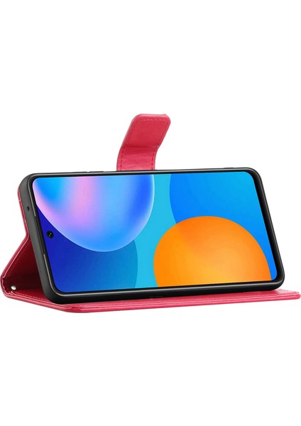 Xiaomi Redmi Için Deri Telefon Kılıfı Not 12S 4g Kelebek Çiçeği Baskalı Flip Stand Cüzdan Kapak-Kırmızı (Yurt Dışından)