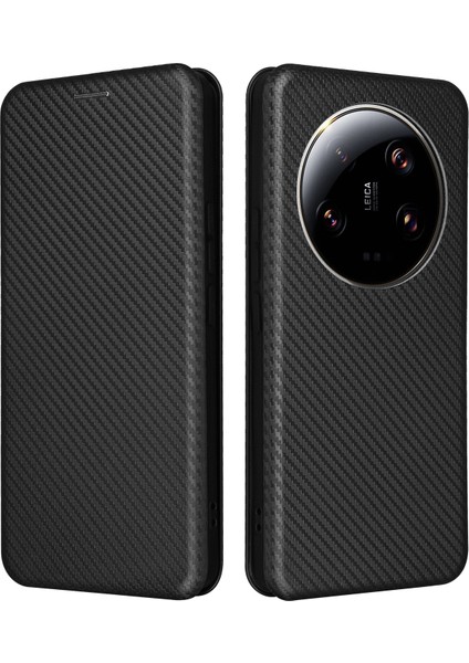 Xiaomi 13 Ultra Pu Deri Telefon Kılıfı Karbon Fiber Doku Stand Kartı Yuvası Kapak Black (Yurt Dışından)