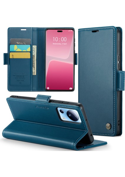 Xiaomi 13 Lite/civi 2 5g Anti-Çizelge Anti-Slatch Telefon Kılıfı Rfıd Engelleme Pu Deri Flip Cover-Blue (Yurt Dışından)
