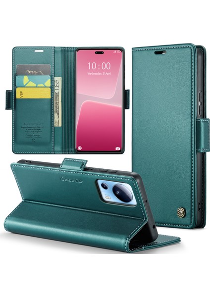 Xiaomi 13 Lite/civi 2 5g Anti-Çizelge Anti-Slatch Telefon Kılıfı Rfıd Engelleme Pu Deri Flip Kapak Yeşili (Yurt Dışından)