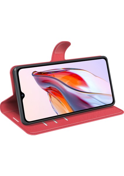 Xiaomi Redmi Için Koruyucu Telefon Kılıfı 12C 4g Litchi Doku Doku Anti-Çizelge Deri Deri Kapak Cüzdan Stand-Red (Yurt Dışından)