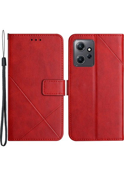Xiaomi Için Redmi Note 12 4g Çizgi Baskı Pu Deri Deri Stand Kılıf Kırmızılı Cüzdan Telefon Kapağı (Yurt Dışından)