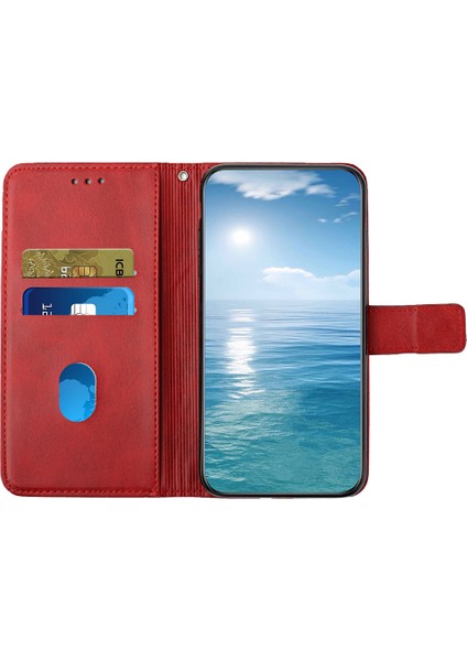 Xiaomi Için Redmi Note 12 4g Çizgi Baskı Pu Deri Deri Stand Kılıf Kırmızılı Cüzdan Telefon Kapağı (Yurt Dışından)