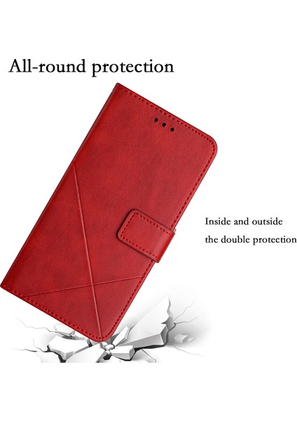Xiaomi Için Redmi Note 12 4g Çizgi Baskı Pu Deri Deri Stand Kılıf Kırmızılı Cüzdan Telefon Kapağı (Yurt Dışından)