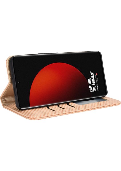 Xiaomi 12S Için Ultra 5g Pu Deri Izgara Doku Folio Flip Flip Telefon Kılıfı Stand Cüzdan Manyetik Otomatik Kapanış Kapak Bej (Yurt Dışından)