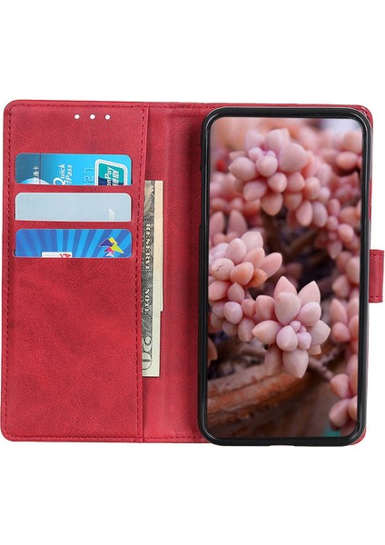 Xiaomi Için Poco C55 4g/redmi 11A 4G/12C 4g Telefon Kılıfı Stand Cowhide Doku Pu Deri Kapak-Kırmızısı (Yurt Dışından)