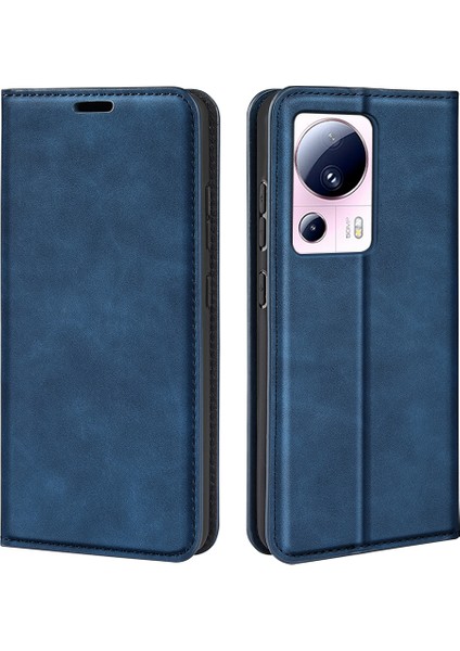 Xiaomi 13 Lite/civi 2 5g Cilt Deri Deri Cüzdan Telefon Kılıfı Flip Stand Koruyucu Kapak Mavisi (Yurt Dışından)