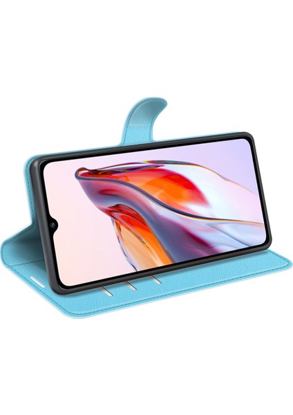 Xiaomi Redmi Için Koruyucu Telefon Kılıfı 12C 4g Litchi Doku Doku Anti-Çizelge Deri Deri Kapak Cüzdan Stand-Blue (Yurt Dışından)