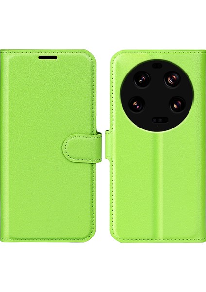 Xiaomi Için Stand Kılıfı 13 Ultra Kazık Kanıtı Litchi Doku Cüzdan Folio Flip Pu Deri Telefon Kapak Yeşil (Yurt Dışından)
