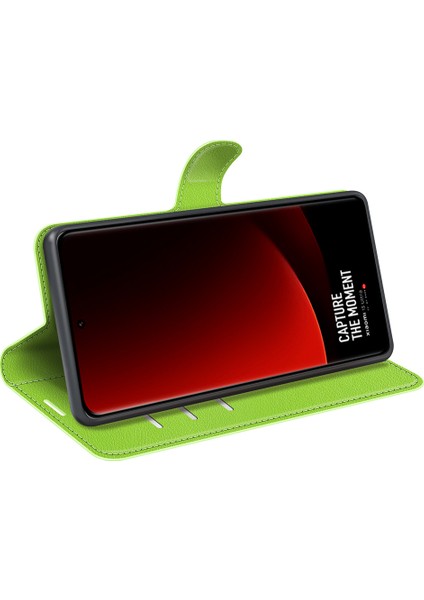 Xiaomi Için Stand Kılıfı 13 Ultra Kazık Kanıtı Litchi Doku Cüzdan Folio Flip Pu Deri Telefon Kapak Yeşil (Yurt Dışından) modelleri