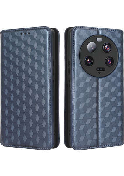Xiaomi 13 Ultra Rhombus Için Baskılı Pu Deri Telefon Kılıfı Cüzdan Stand Flip Cover-Blue (Yurt Dışından)