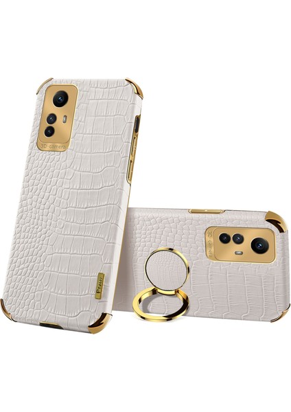 Xiaomi Redmi Için Note 12S 4g Timsah Doku Kickstand Telefon Kasası 6d Elektrok Burunlu Pu Deri+Tpu Kapak-Beyaz (Yurt Dışından)