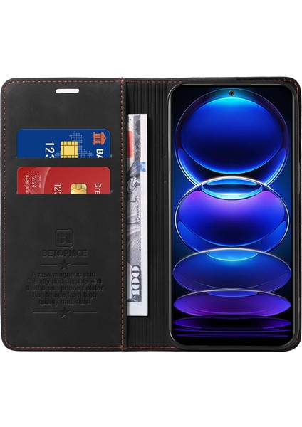 Xiaomi Redmi Için Note 12 5g (Çin)/(Hindistan)/(Global)/poco X5 5g Rfıd Engelleme Kapağı Deri Telefon Kılıfı Black (Yurt Dışından)
