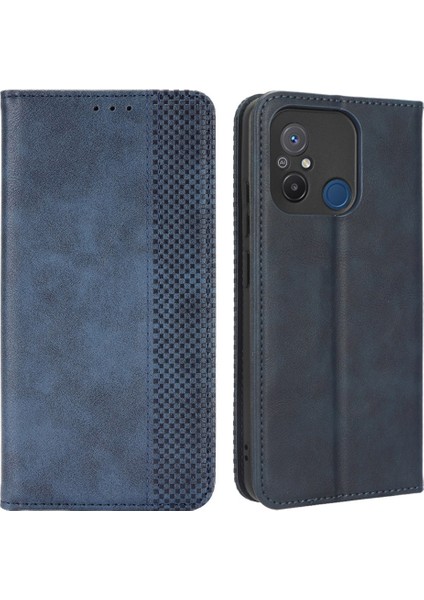 Xiaomi Redmi Için 12C 4G/11A 4g/poco C55 4g Ro Anti-Pre Doku Doku Telefon Kılıfı Deri Deri Stand Cüzdan Telefon Koruyucu Mavi (Yurt Dışından)