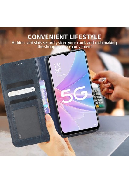 Xiaomi Redmi Için 12C 4G/11A 4g/poco C55 4g Ro Anti-Pre Doku Doku Telefon Kılıfı Deri Deri Stand Cüzdan Telefon Koruyucu Mavi (Yurt Dışından) modelleri
