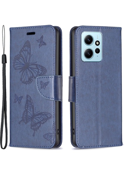 Xiaomi Redmi Için Cüzdan Stand Kılıfı Not 12 4g Kelebek Baskılı Deri Telefon Kapağı Kayış Mavisi ile (Yurt Dışından)