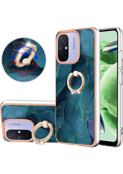 Xiaomi Redmi Için 12C 4G/11A 4g Mermer Desen Telefon Kılıfı 2.0mm Tpu Elektrutmuş Kenar Kickstand Kapak Yeşil (Yurt Dışından)