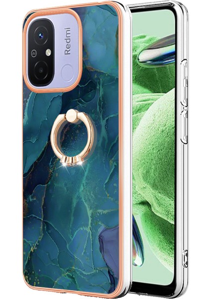 Xiaomi Redmi Için 12C 4G/11A 4g Mermer Desen Telefon Kılıfı 2.0mm Tpu Elektrutmuş Kenar Kickstand Kapak Yeşil (Yurt Dışından) fiyatları