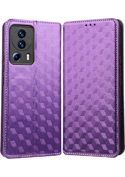 Xiaomi Civi 2 5g/12 Için Lite Ne 5g/13 Lite Baskılı Rhombus Desen Stand Cüzdan Tamamen Sarılmış Telefon Kılıfı Pu Deri Manyetik Otomatik Autsorbed Folio Flip Cover-Purple (Yurt Dışından)