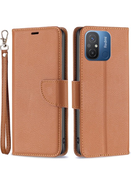 Xiaomi Için Cüzdan Kılıfı Redmi 12C 4g Pu Deri Telefon Kılıfı Düz ​​renk Stand Mobil Telefon Kapak Kahverengi (Yurt Dışından)