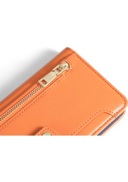 Xiaomi Redmi Için Note 12 Pro Speed ​​5g /note 12 Pro 5g /poco X5 Pro 5g Fermuarı Cep Telefonu Stand Kılıf Kart Kartı Yuvaları Deri Telefon Kapağı Straps-Orange (Yurt Dışından)