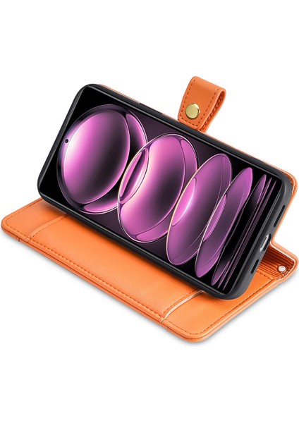 Xiaomi Redmi Için Note 12 Pro Speed ​​5g /note 12 Pro 5g /poco X5 Pro 5g Fermuarı Cep Telefonu Stand Kılıf Kart Kartı Yuvaları Deri Telefon Kapağı Straps-Orange (Yurt Dışından)
