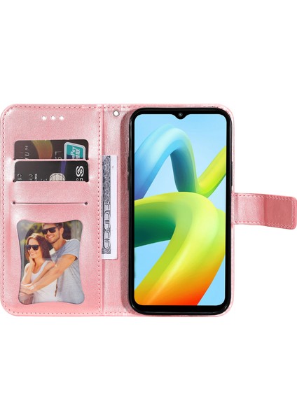 Xiaomi Için Redmi A1+ 4g/a2+ 4g/poco C50 4g (Parmak Izi Deliği Ile) Baskılı Çiçek Manyetik Kapanma Pu Deri Kılıf Cüzdanı Tam Koruma Flip Telefonu Kayış Pembe (Yurt Dışından)