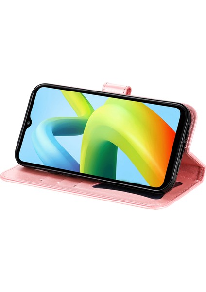 Xiaomi Için Redmi A1+ 4g/a2+ 4g/poco C50 4g (Parmak Izi Deliği Ile) Baskılı Çiçek Manyetik Kapanma Pu Deri Kılıf Cüzdanı Tam Koruma Flip Telefonu Kayış Pembe (Yurt Dışından)