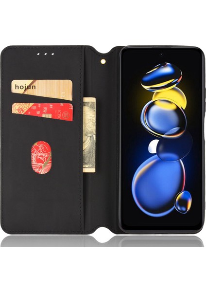 Xiaomi Redmi Için Not 11T Pro 5g/not 11T Pro+ 5g/not 12T Pro 5g/poco X4 Gt 5g/redmı K50I 5g Cep Telefon Kılıfı Pu Deri+ Tpu Baskılı Rhombus Desen Cüzdan Telefonu Kabuk-Kırmızı Kaplama (Yurt Dışından)
