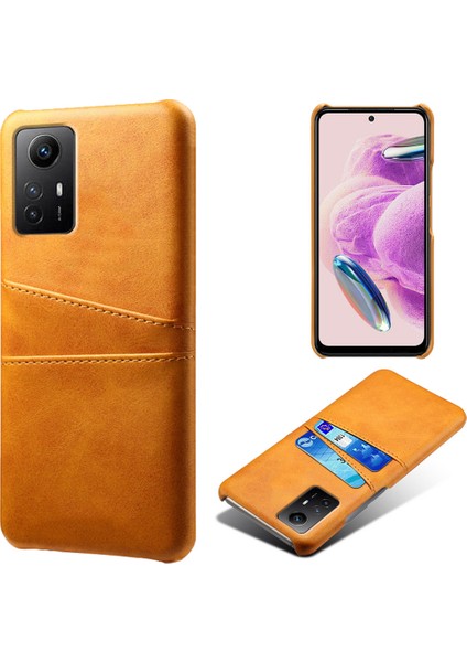 Xiaomi Için Redmi Note 12S 4g Koruyucu Telefon Kılıfı Çift Kart Yuvaları Pu Deri Kaplamalı Sert Pc Kapak-Orange (Yurt Dışından)