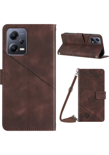 Xiaomi Redmi Için Pu Deri Cüzdan Flip Kılıf Not 12 5g (Çin)/(Hindistan)/(Global)/poco X5 5g, Basılı Çizgiler Stand Crossbody Telefon Kapak-Kahverengi (Yurt Dışından)
