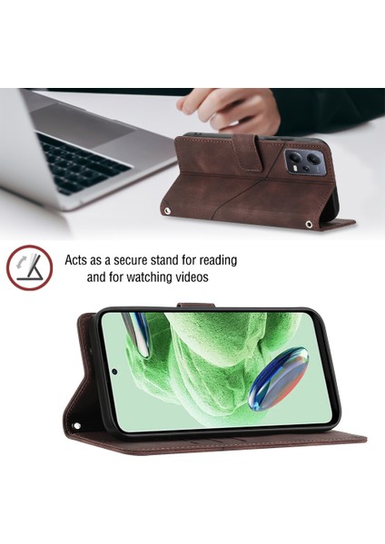 Xiaomi Redmi Için Pu Deri Cüzdan Flip Kılıf Not 12 5g (Çin)/(Hindistan)/(Global)/poco X5 5g, Basılı Çizgiler Stand Crossbody Telefon Kapak-Kahverengi (Yurt Dışından) fiyatları