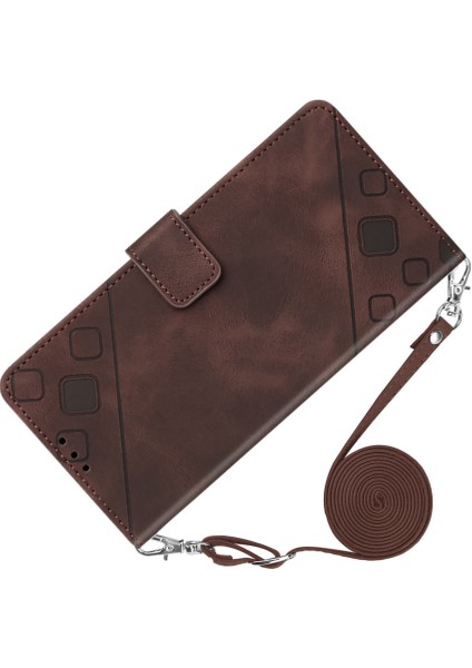 Xiaomi Redmi Için Pu Deri Cüzdan Flip Kılıf Not 12 5g (Çin)/(Hindistan)/(Global)/poco X5 5g, Basılı Çizgiler Stand Crossbody Telefon Kapak-Kahverengi (Yurt Dışından) modelleri