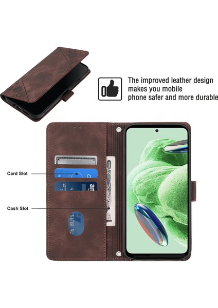 Xiaomi Redmi Için Pu Deri Cüzdan Flip Kılıf Not 12 5g (Çin)/(Hindistan)/(Global)/poco X5 5g, Basılı Çizgiler Stand Crossbody Telefon Kapak-Kahverengi (Yurt Dışından) indirimleri