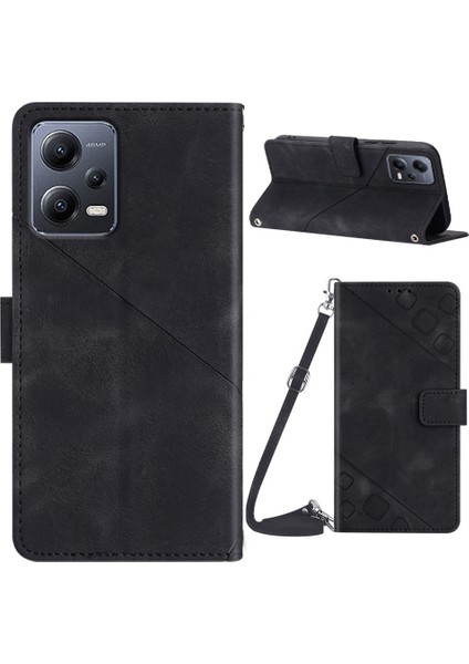 Xiaomi Redmi Için Pu Deri Cüzdan Flip Kılıf Not 12 5g (Çin)/(Hindistan)/(Global)/poco X5 5g, Baskılı Çizgiler Stand Crossbody Telefon Kapak Black (Yurt Dışından)
